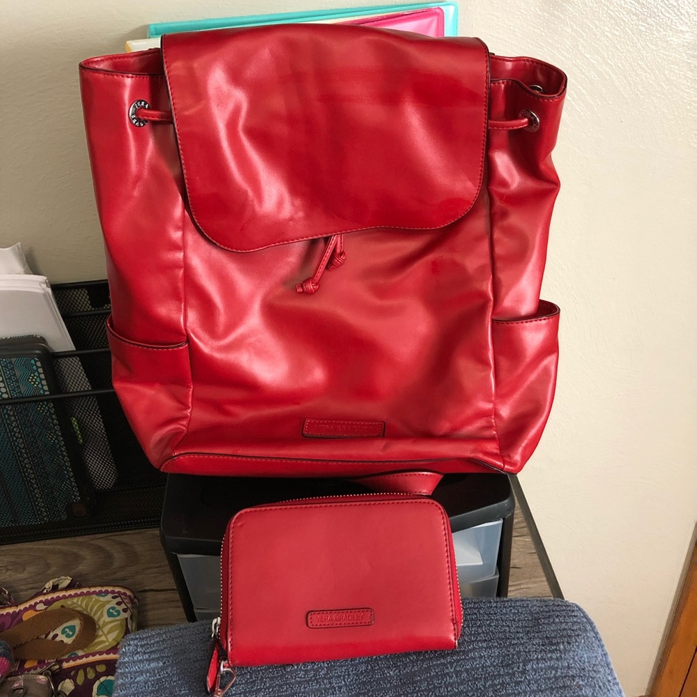 Vera Bradley red leather back pack/matching wallet